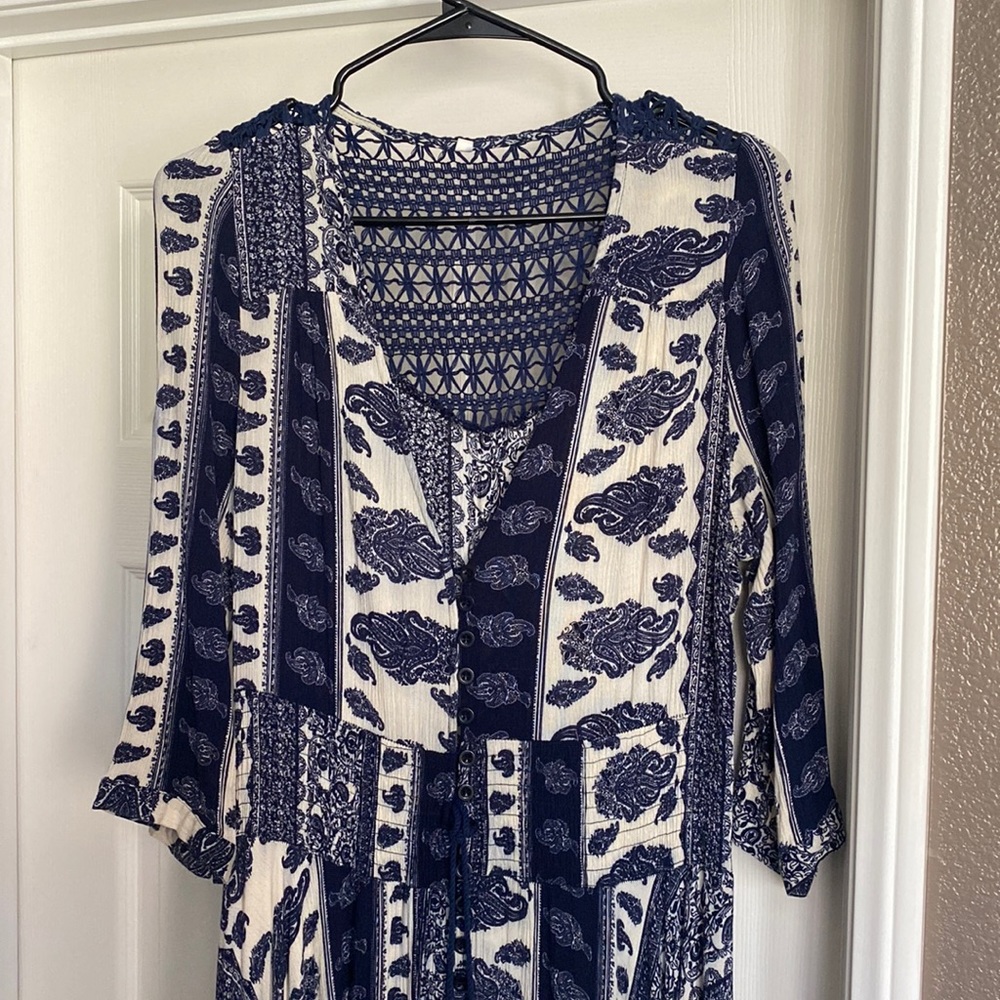 Navy and white floral maxi dress